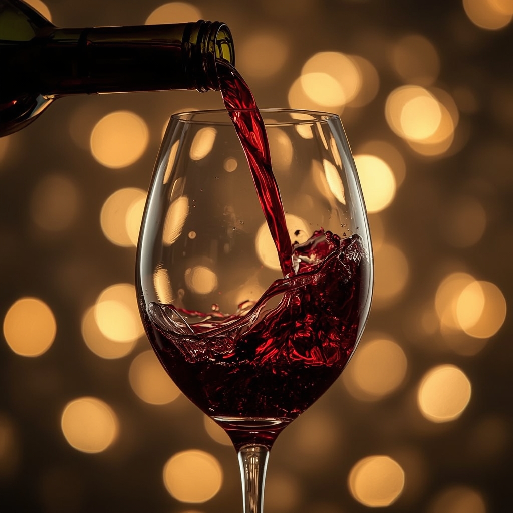 Copa de vino tinto Cabernet Sauvignon siendo servida