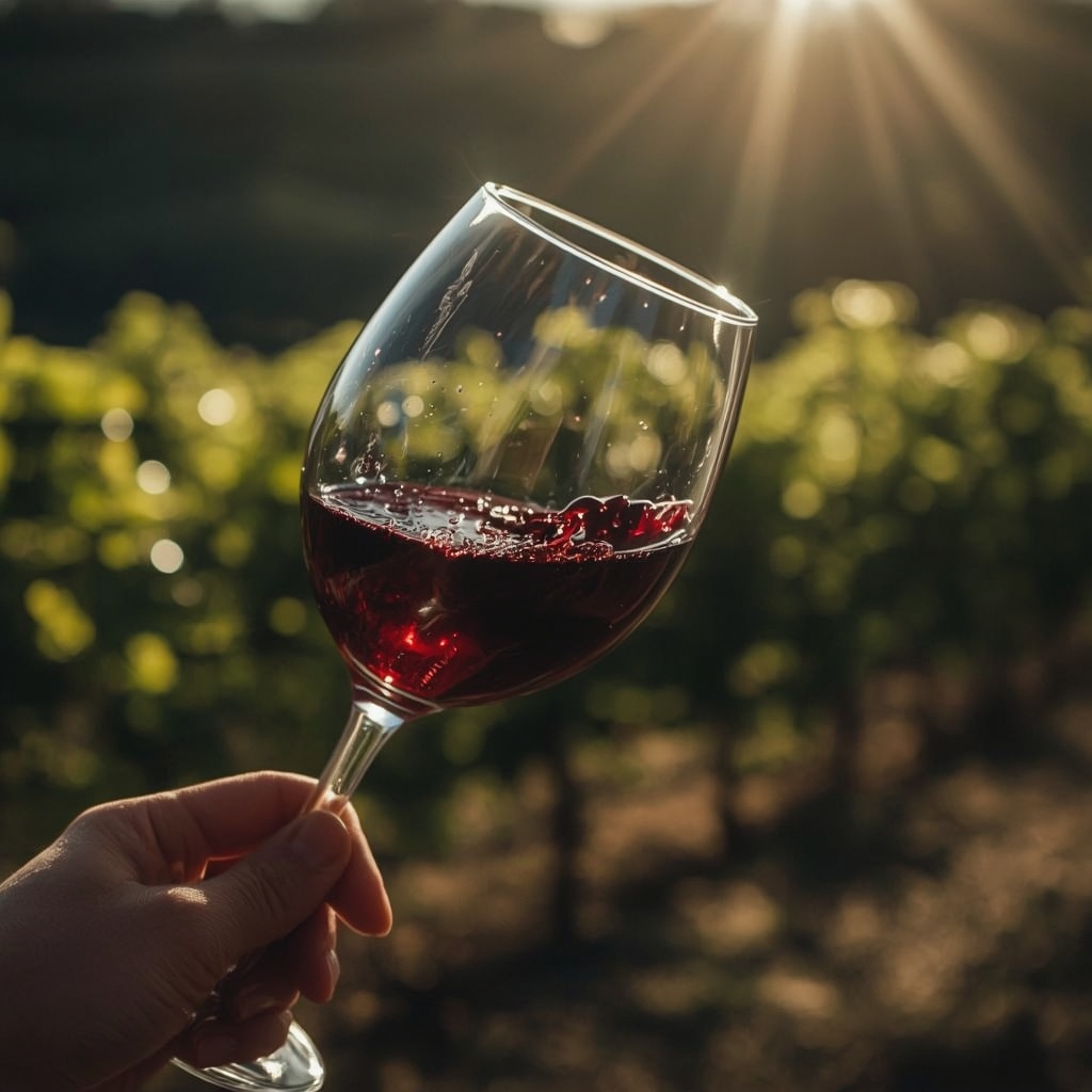 Primer plano de persona observando el vino en la copa contra la luz